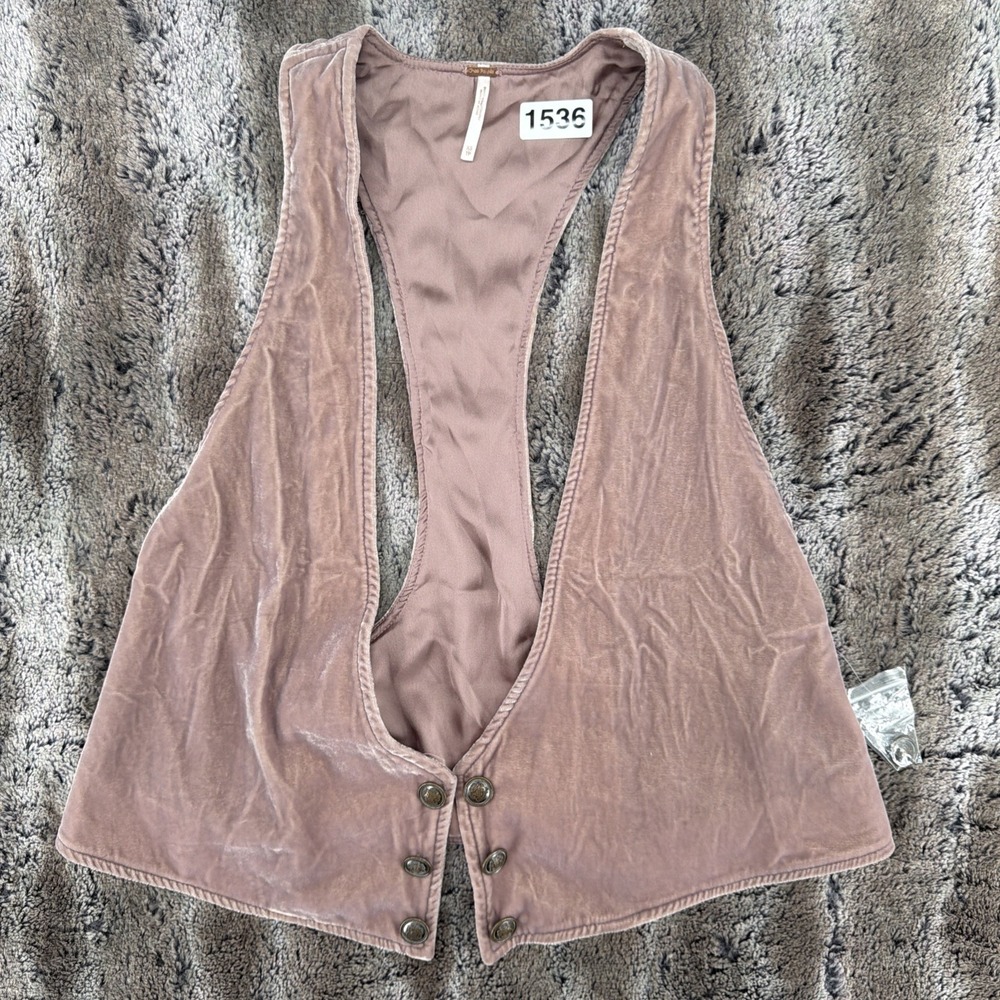 NWOT Free People Bohemian Mauve Velvet Racerback Vest Sz XS Statement Piece